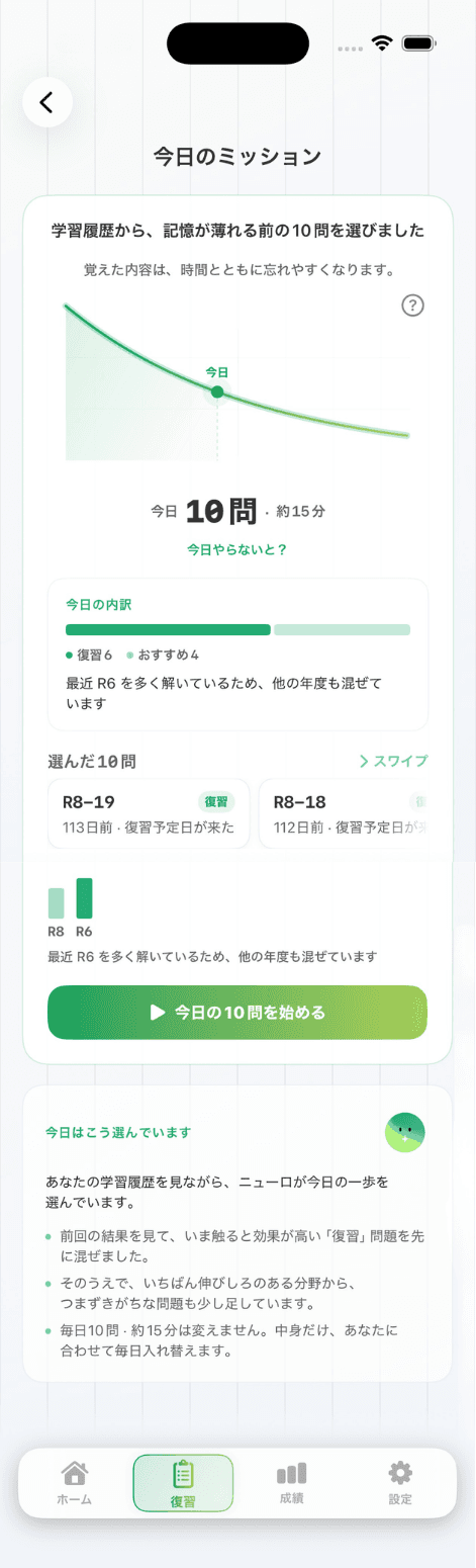 測量士補の今日のミッション画面